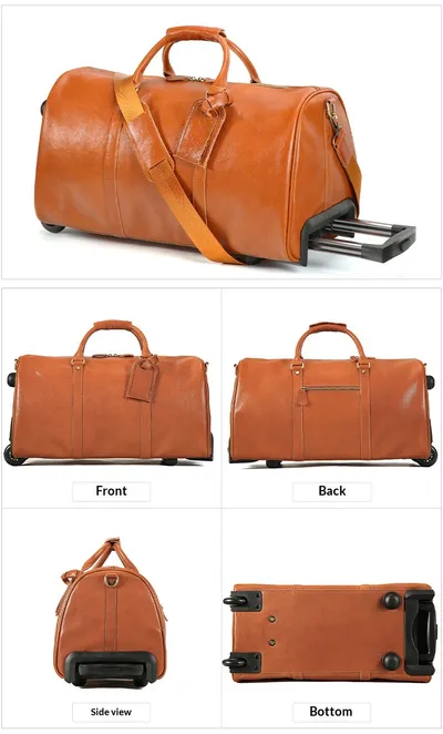 New Crazy Horse Leather Trolley Travel Bag, Retro Genuine Leather Travel Bag, Large Capacity Business Travel Luggage