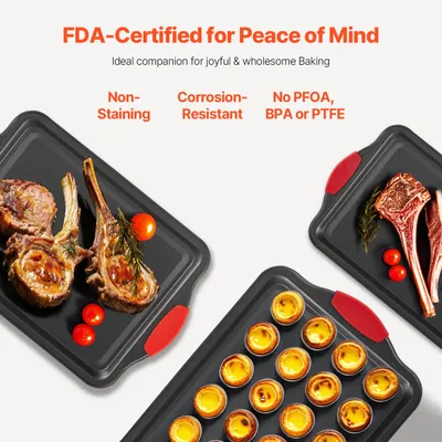 Baking Pan Set 3-Piece Nonstick Carbon Steel Bakeware Set With Silicone Handle