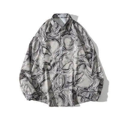 Vintage Design Hong Kong Style Print Draped Oil Painting Shirt