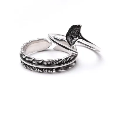 Ginkgo Leaf Vintage Ethnic Style Couple Ring