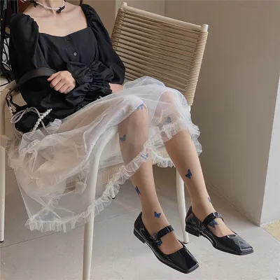Blue Butterfly Printed Snag-proof Stockings Spring And Summer Pantyhose