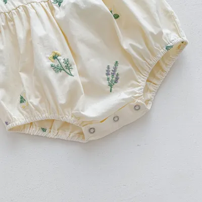 Thin Cotton Embroidery Puff Short Sleeve Baby Bodysuit Jumpsuit