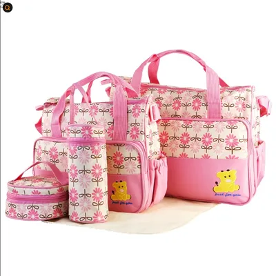 5PCS Baby Nappy Diaper Bags Set Mummy Diaper Shoulder Bags W Nappy Changing Pad Insulated Pockets