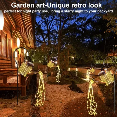 Outdoor Solar Watering Can With Lights Garden Decor Large Solar Powered Lanterns Hanging Waterproof LED Decorative Retro Metal Kettle String Lights For Table Yard Pathway Walkway Gardening Gifts
