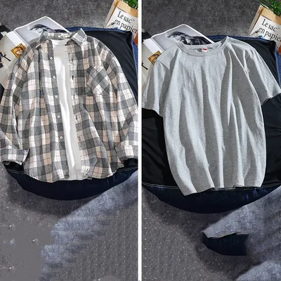 Spring And Autumn Ins Plaid Shirt Men's Long Sleeve