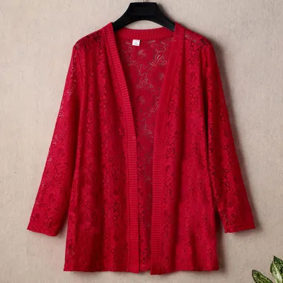 Mid-length Cardigan Thin Coat With Long-sleeved Lace Top
