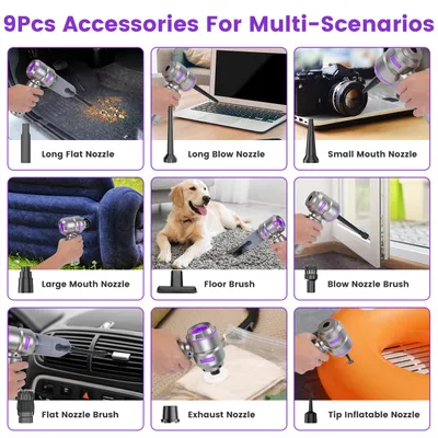 16000PA Handheld Car Vacuum Cleaner With Brushless Motor 2 Reusable Filters 4 In 1 Portable Cordless Compressed Air Duster & Blower For Car Office Home Camp