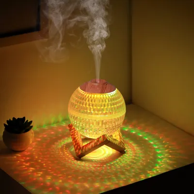 مرطب هواء صغير الحجم بتصميم كرة كريستالية، ألوان RGB، إبداعي، رذاذ صامت، تحكم في مستوى الصوت