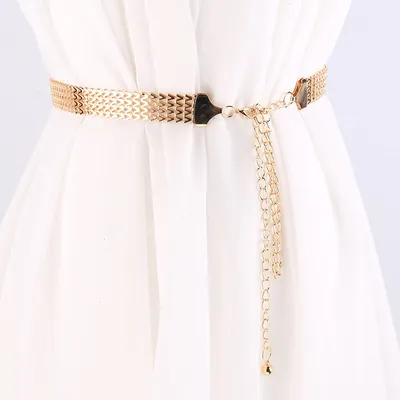 Metal Wave Pattern Woven Belt Women's Waist Chain Simple Dress Belt