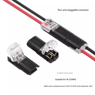 كتلة طرفية LED بدون لحام أو تجريد مع آلية قفل، موصل ثنائي القطب D2 قابل للتبديل، توصيل وتشغيل، كابل طاقة