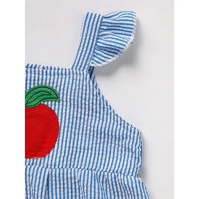 Kids Baby Girl Back To School Outfit, First Day Of School, Summer Ruffle Sleeves Applique Top & Shorts Set