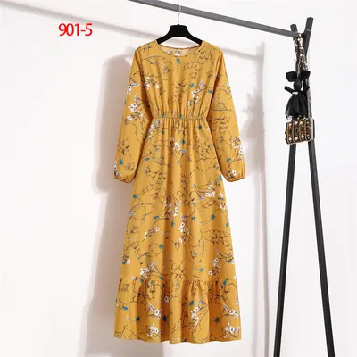 Women's Round Neck Long Sleeve Pullover Floral Dress