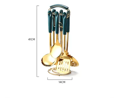 7 PCS Stainless Steel Silicone Kitchen Utensil Slotted Spatula Turner Ladle Serving Spoon Pasta Server Cooking Set