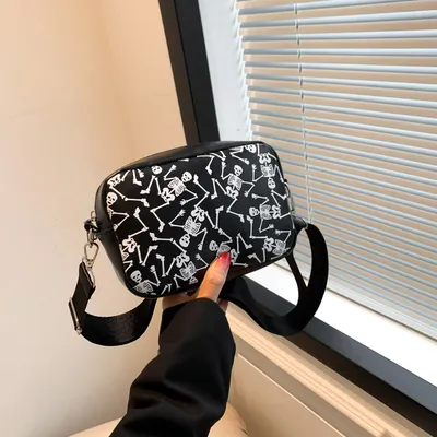 Halloween Printed Small Square Bag Funny Skull Pumpkin Bat Spider-web Shoulder Bags Trendy