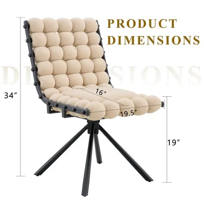 Set Of 2 Beige Puffy Bubble Chair Ball Chain Chair Velvet Dining Chairs With Black Legs, Modern Tufted Accent Chairs For Dining Room & Kitchen