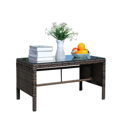 Outdoor Patio Furniture 1 Coffee Table With Clear Tempered Glass