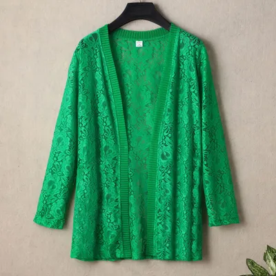Mid-length Cardigan Thin Coat With Long-sleeved Lace Top