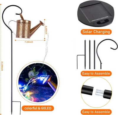 Outdoor Solar Watering Can With Lights Garden Decor Large Solar Powered Lanterns Hanging Waterproof LED Decorative Retro Metal Kettle String Lights For Table Yard Pathway Walkway Gardening Gifts