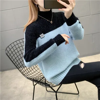 Sleeve Thicker Outer Wear Loose Lazy High-necked Chenille Inner Base Shirt