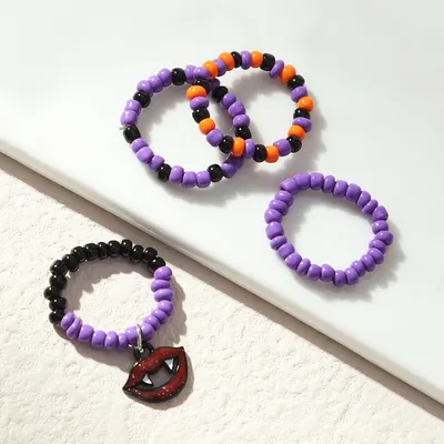 New Retro Purple Halloween Rice Bead Ring Set