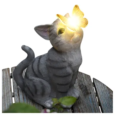 Creative Resin Cat Solar Sculpture Ornaments Outdoor Villa Courtyard Statue Crafts Garden Micro Landscape Decoration Accessories