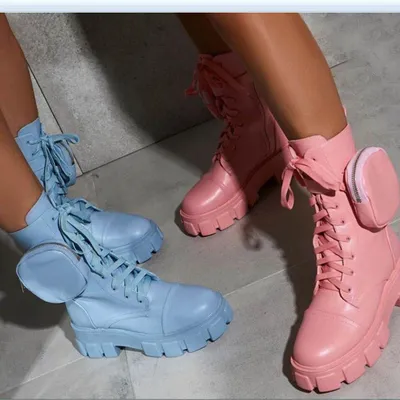 Thick-Heeled Round Toe Lace-Up Pocket Mid-Tube Motorcycle Boots