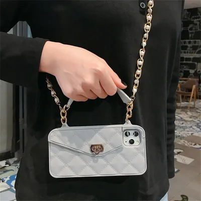 Fashionable Diagonal Chain Lanyard Silicone Phone Case