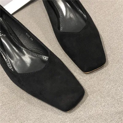 Square Toe Chunky Heel Suede Single Shoes Versatile Mid-heel Shoes