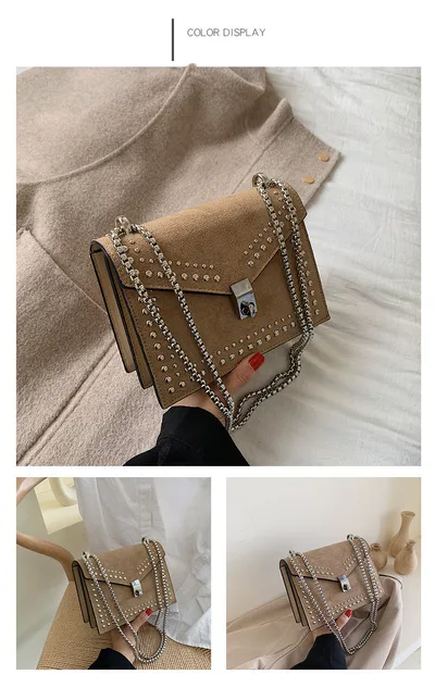 Studded small square bag Korean version of the matte crossbody bag