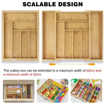 Wooden Bamboo Cutlery Tray,Kitchen Drawer Insert Large 6-8 Compartments, Utensil Holder Rack Organizer,for Home Office