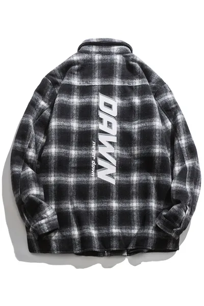 Printed colorblock lapel plaid shirt