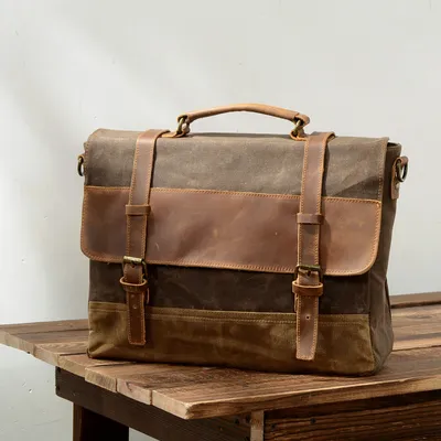 Waterproof oil wax canvas with leather briefcase