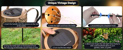 Outdoor Solar Watering Can With Lights Garden Decor Large Solar Powered Lanterns Hanging Waterproof LED Decorative Retro Metal Kettle String Lights For Table Yard Pathway Walkway Gardening Gifts