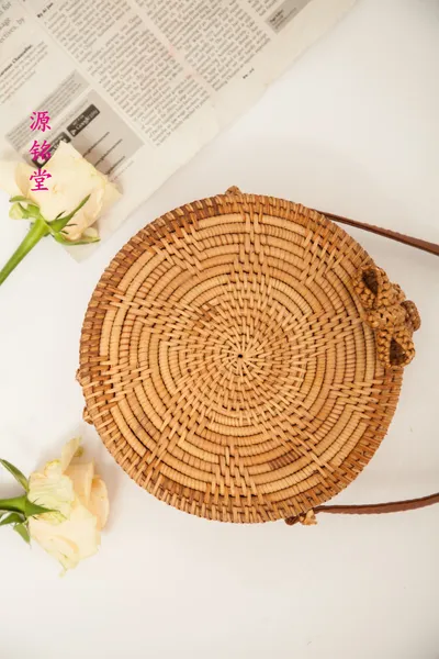 Natural PU small round straw bag