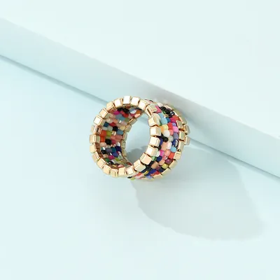 Multi-layered One-piece Ring With Colorful Rice Beads