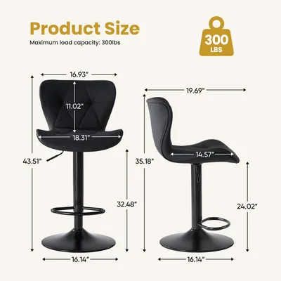 Modern Bar Stools Set Of 2, Adjustable Faux Leather Upholstered Swivel Bar Stools