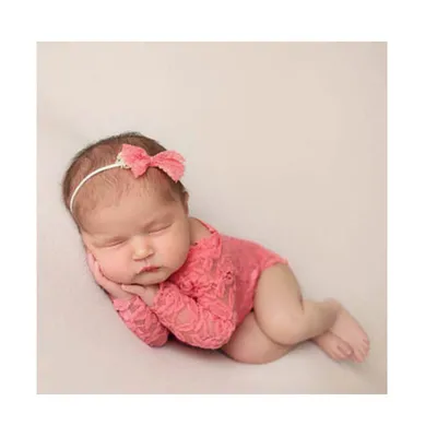 Baby Lace Romper Bowknot Hair Tie Set