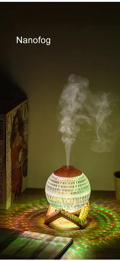مرطب هواء صغير الحجم بتصميم كرة كريستالية، ألوان RGB، إبداعي، رذاذ صامت، تحكم في مستوى الصوت