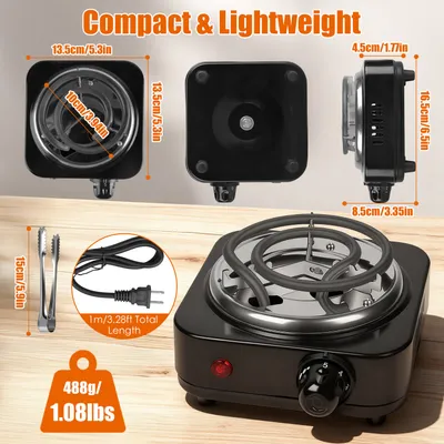 1Pc Electric Charcoal Burner 500W Hookah Charcoal Burner Compact Coal Burner For Hooka Cubes Shisha With Grill And Tongs 5 Temperature Gears Thermostat Control For Spring Summer