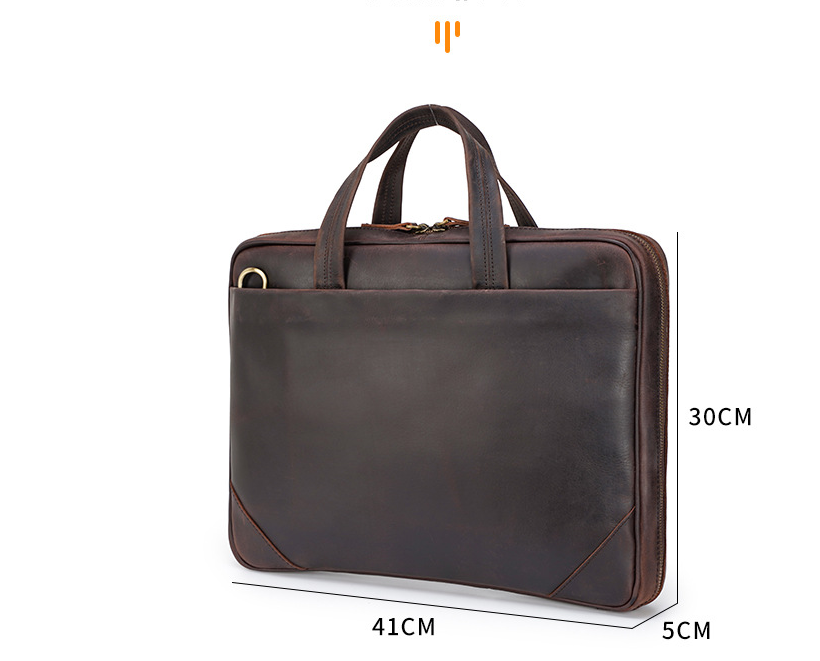 Handbag Inch Laptop Bag Retro Crazy Horse Leather Briefcase