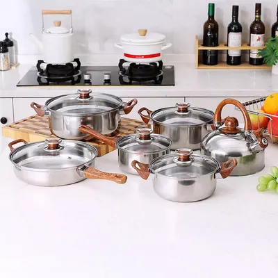NEW 12pcs Stainless Steel Cookware Saucepan, Casserole & Fry Pan Set With Glass Lid UK