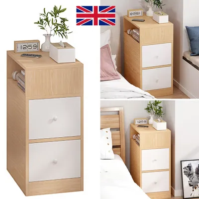 2 Drawers Modern Wood Bedside Cabinet Nightstand Table Bedroom Furniture