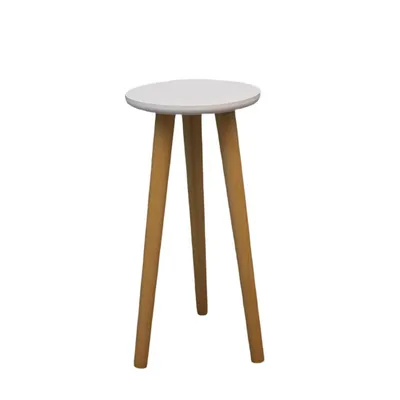Simple Round Leg Craft Flower Stand On Wooden Balcony