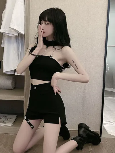 Short Halter Tube Top High Waist Shorts