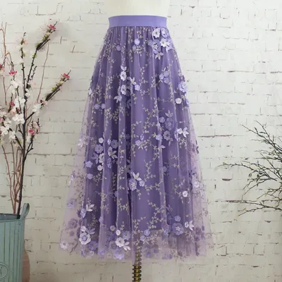 Flower Embroidered Mesh Skirt For Women