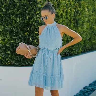 Jacquard Cutout Skirt Halterneck Chiffon Dress