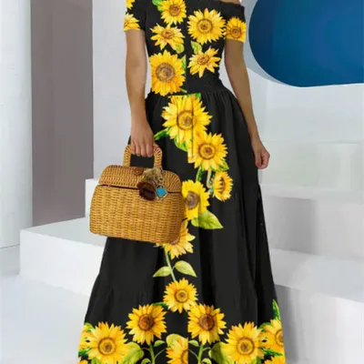 European And American New Retro Floral Lantern Sleeve Waist Dress