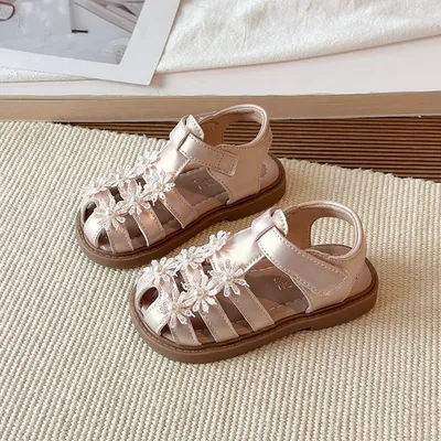 2026 Summer New Girls Closed-Toe Sandals, Toddler & Little Kids Pearl Floral Princess
