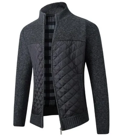 Autumn And Winter Men's Stand Collar Striped Plaid Zipper Plush