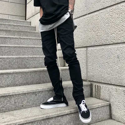 Slim drawstring zipper casual pants men